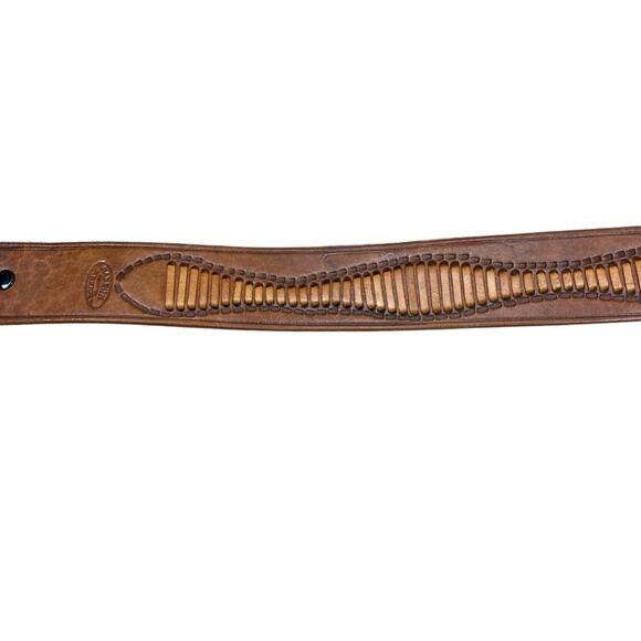 Vintage Brown Leather Belt Size S Woven Tooled Stamped Western Southwest Boho main image 6